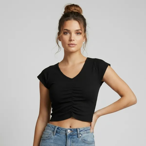Black_Ruched_Crop_Top_For_Women