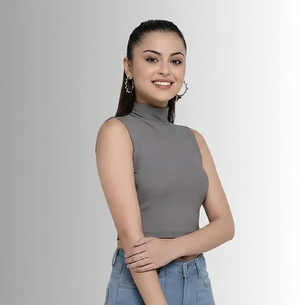 Grey_Turtle_Neck_Crop_Top_For_Women