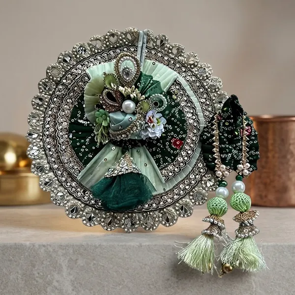 Grey_Kanha_Ji_Designer_Green_Poshak_With_Mukut_(6_Inch)_Traditional_Laddu_Gopal_Dress_Set