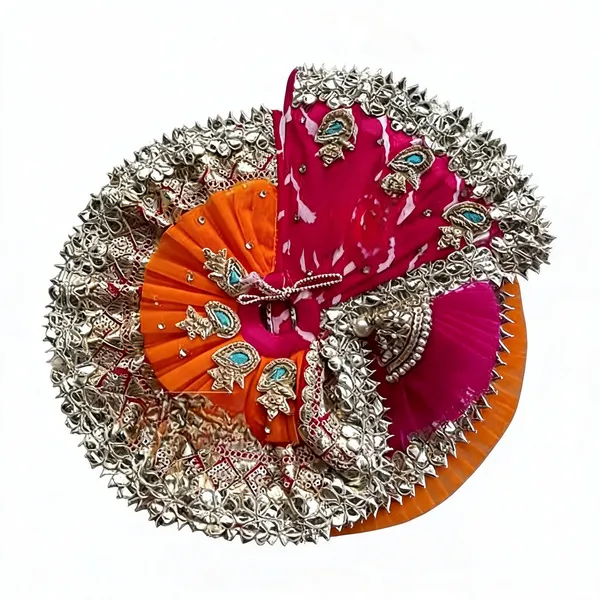 Orange_Kanha_Ji_Designer_Poshak_With_Mukut_(6_Inch)_Pink_And_Orange_Traditional_Dress_Set