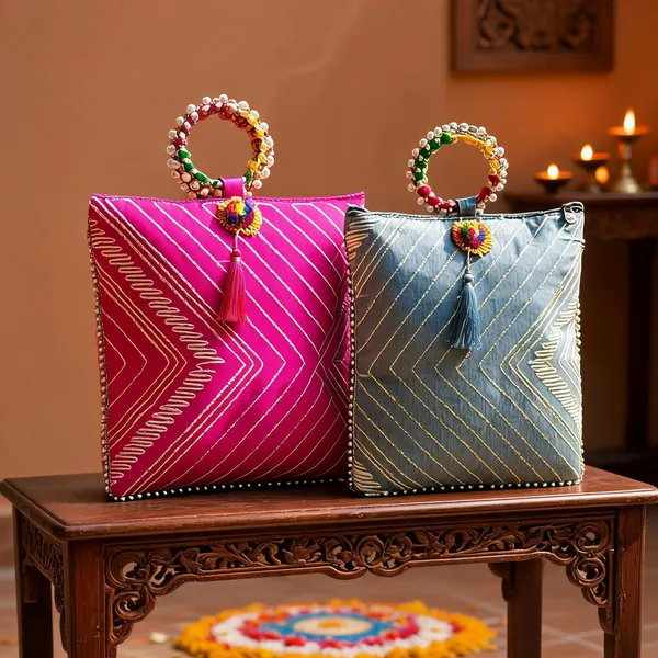 Pink_And_Blue_Lehriya_Gotapati_Gift_Bag_With_Chudi_Handle_(10X12_Inch)_Set_Of_2
