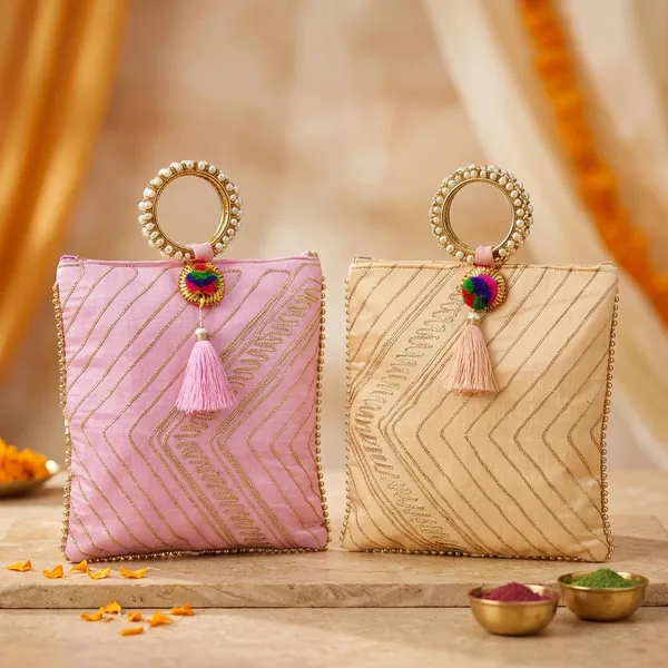 Pink_And_Yellow_Lehriya_Gotapati_Gift_Bag_With_Chudi_Handle_(10X12_Inch)_Set_Of_3
