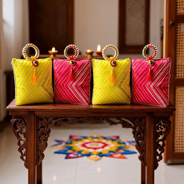 Yellow_And_Pink_Lehriya_Gotapati_Gift_Bag_With_Chudi_Handle_(10X12_Inch)_Set_Of_4