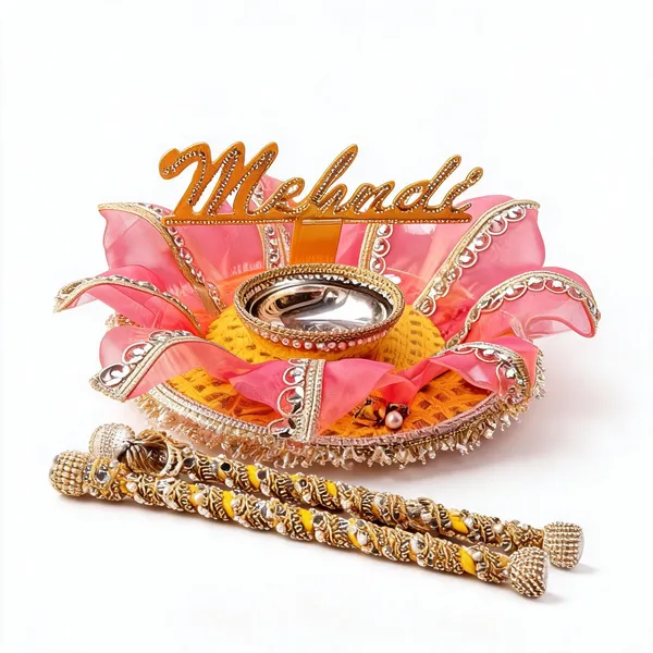 Orange_Mehendi_Ceremony_Lotus_Designer_Platter_With_Katori_And_Chopa_Sticks