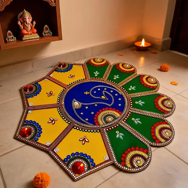 Traditional_Diya_And_Peacock_Rangoli_12_Inch