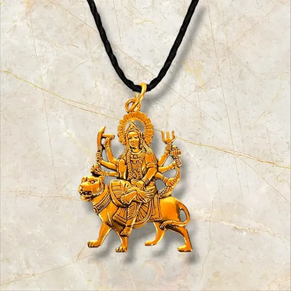 Gold_Black_Alloy_Goddess_Durga_Pendant_Necklace_For_Unisex