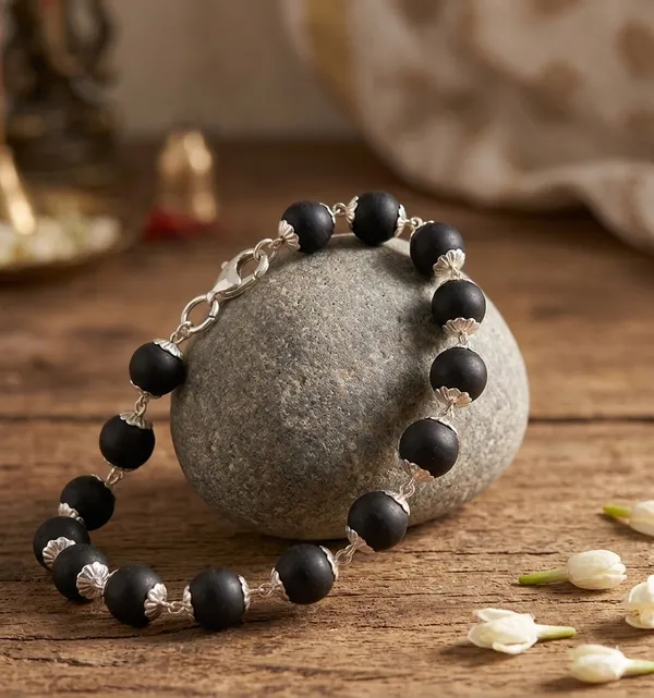 Black_And_Silver_Karungali_Wood_Silver_Accent_Beaded_Bracelet_For_Unisex