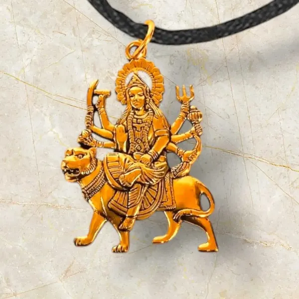 Gold_Black_Alloy_Goddess_Durga_Pendant_Necklace_For_Unisex