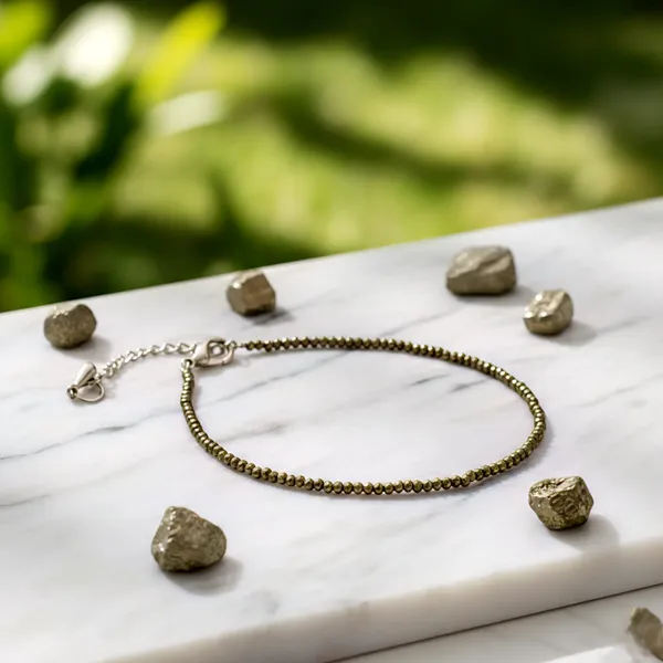 Gold_Pyrite_Beaded_Adjustable_Anklet_For_Unisex