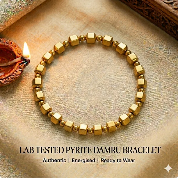 Gold_Pyrite_Damru_Beaded_Bracelet_For_Unisex