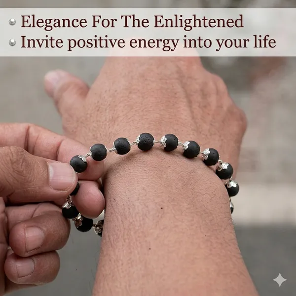 Black_And_Silver_Karungali_Wood_Silver_Accent_Beaded_Bracelet_For_Unisex