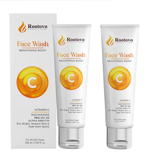 Rootovo_Vitamin_C_Face_Wash_with_Niacinamide,_Alpha_Arbutin_And_Pro-Vitamin_B5_Brightening,_Deep_Cleansing_And_Hydrating_Face_Cleanser_for_Glowing_Skin,_Even-Toned_And_Fresh_Skin_All_Skin_Types_Face_Wash_For_Women_And_Men_Combo_100_ml_+_50_ml