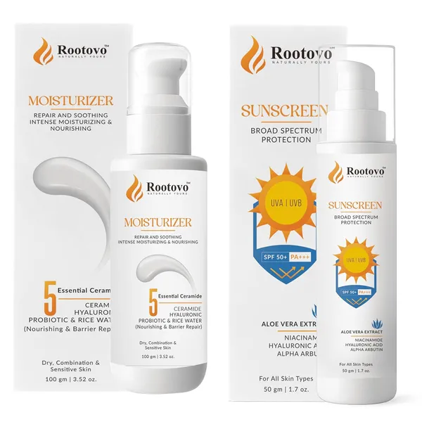 Rootovo_Moisturizer_And_Sunscreen_Combo_5_Ceramide_Hydrating_Moisturizer_100_gm_+_SPF_50+_PA+++_Broad_Spectrum_Sunscreen_50gm_For_Nourished,_Protected_And_Glowing_SkinSuitable_for_All_Skin_Types