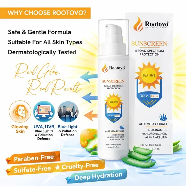 Rootovo_Rootovo_Sunscreen_SPF_50+_PA+++_Broad_Spectrum_Protection_UVA_And_UVB_Protection_with_Aloe_Vera_Extract,_Niacinamide,_Hyaluronic_Acid_And_Alpha_Arbutin_Sunscreen_for_Men_And_Women_50_gm