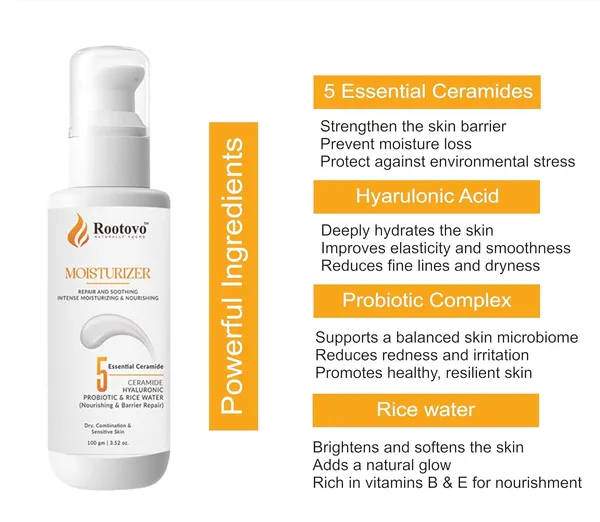 Rootovo_Ceramide_Moisturizer_Cream_100_g_With_5_Essential_Ceramides,_Hyaluronic_Acid,_Probiotic_And_Rice_Water_Intense_Hydration_And_Skin_Barrier_Repair_Face_Moisturizer_for_Dry,_Sensitive