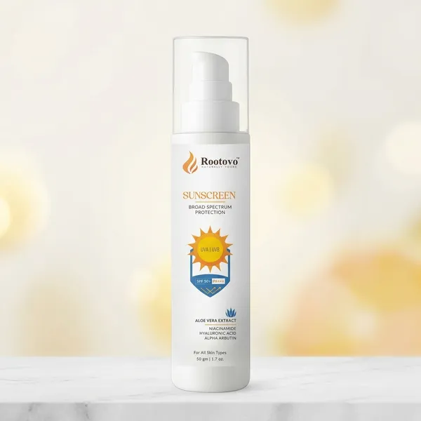 Rootovo_Vitamin_C_Face_Serum_And_SPF_50+_PA+++_Sunscreen_Combo_Brightening_And_Hydrating_Skincare_Set_for_Glowing_Skin_15%_Vitamin_C,_5%_Niacinamide,_Hyaluronic_Acid,_Alpha_Arbutin,_Aloe_Vera_Extract_For_All_Skin_Types_30ml_+_50g