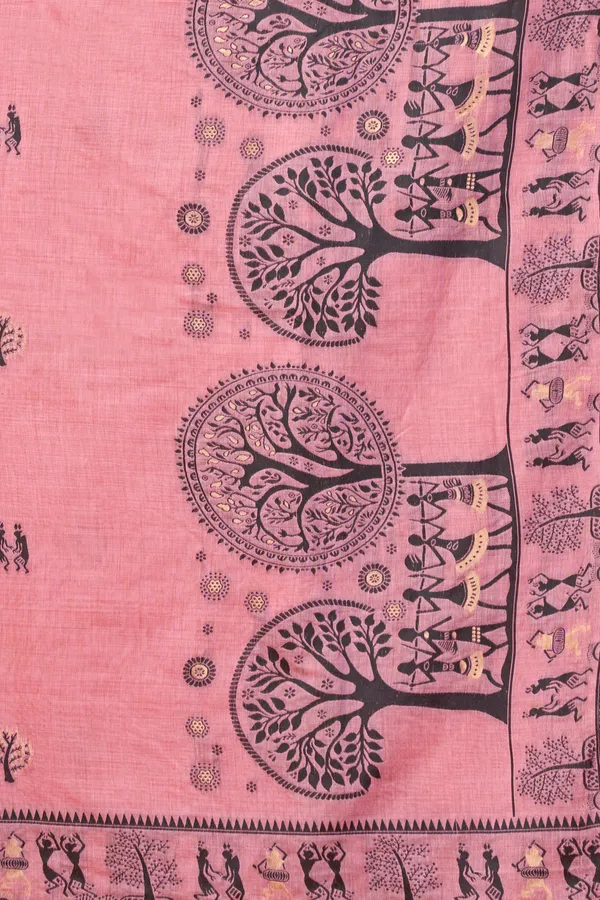 Green_Modal_Warli_Work_Pom_Pom_Saree_For_Women
