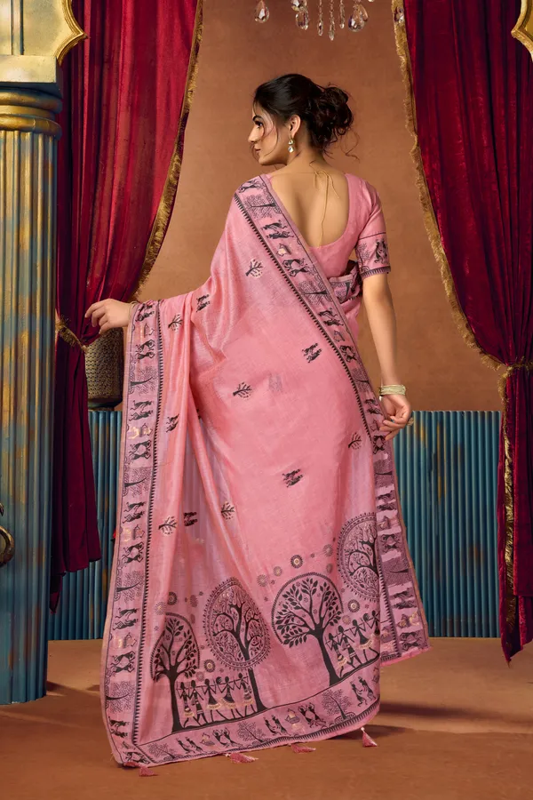 Green_Modal_Warli_Work_Pom_Pom_Saree_For_Women
