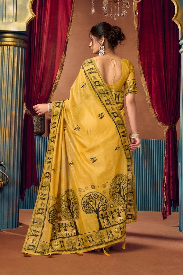 Teal_Modal_Warli_Work_Pompom_Saree_For_Women