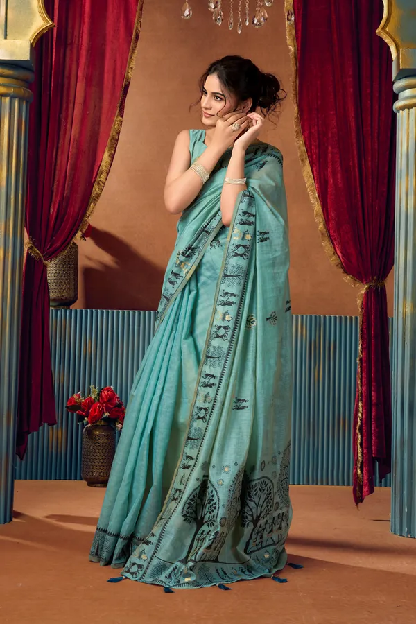 Purple_Modal_Worli_Work_Saree_With_Pumpum_For_Women