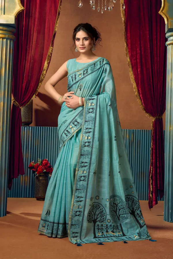 Purple_Modal_Worli_Work_Saree_With_Pumpum_For_Women