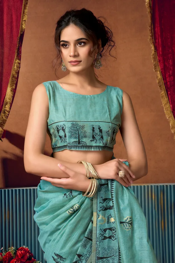 Purple_Modal_Worli_Work_Saree_With_Pumpum_For_Women