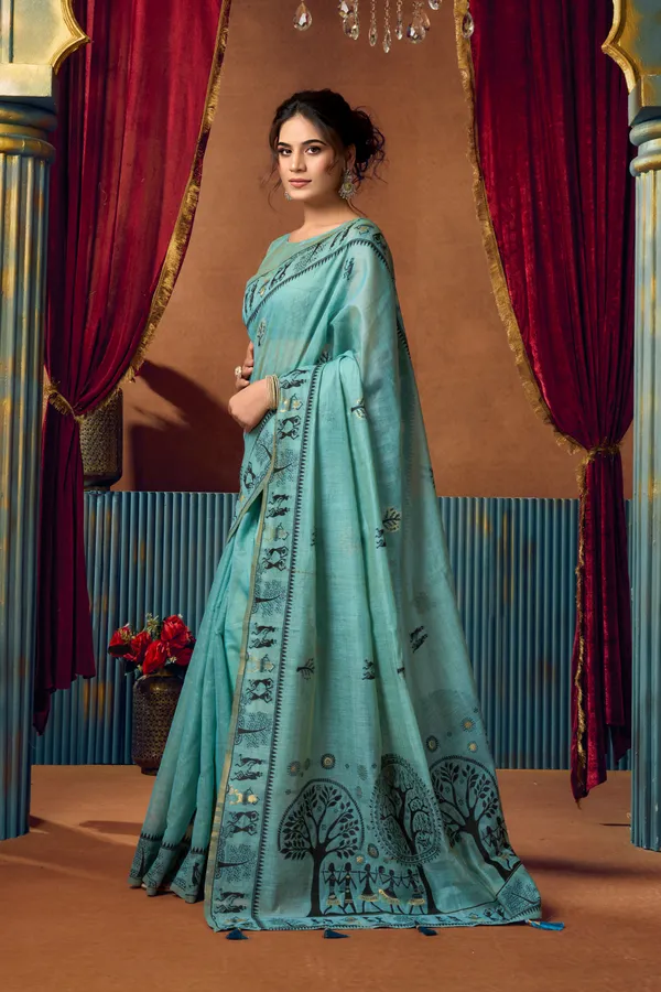 Purple_Modal_Worli_Work_Saree_With_Pumpum_For_Women