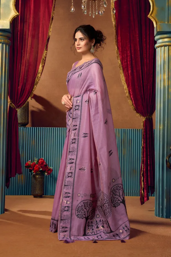 Multi_Modal_Warli_Work_Pompom_Saree_For_Women