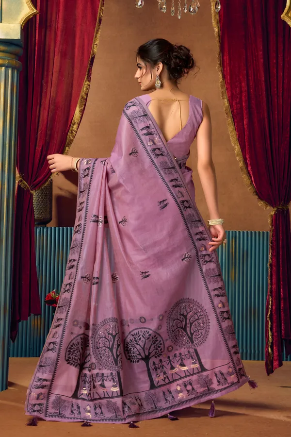 Multi_Modal_Warli_Work_Pompom_Saree_For_Women