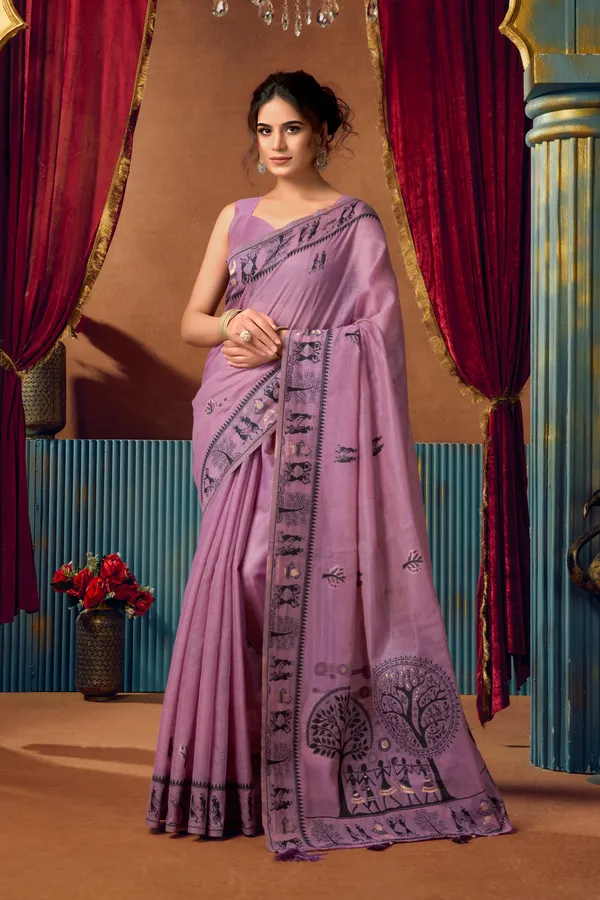 Multi_Modal_Warli_Work_Pompom_Saree_For_Women