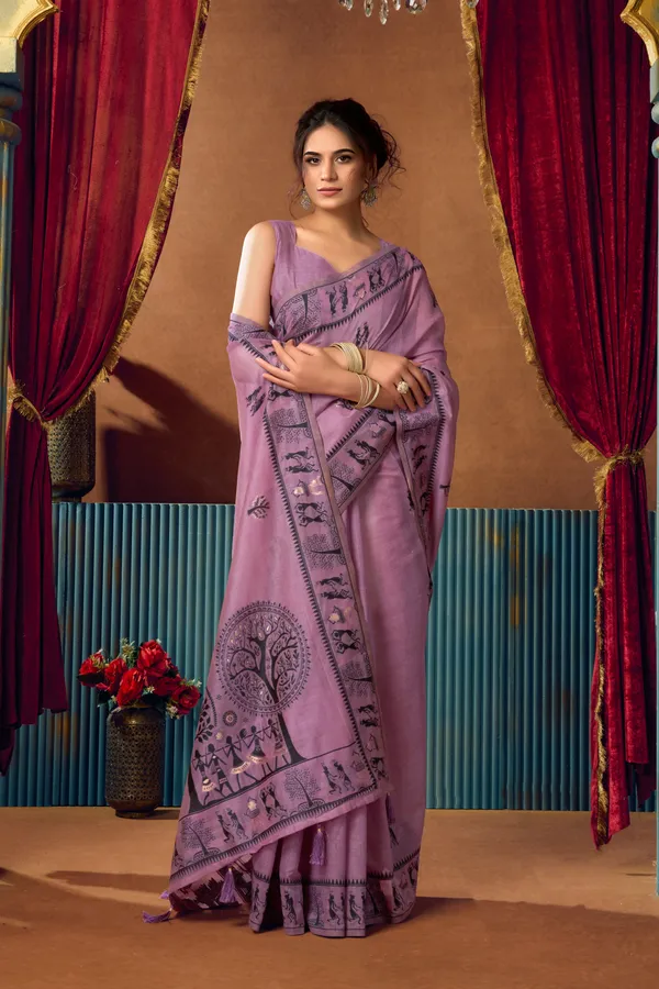 Multi_Modal_Warli_Work_Pompom_Saree_For_Women