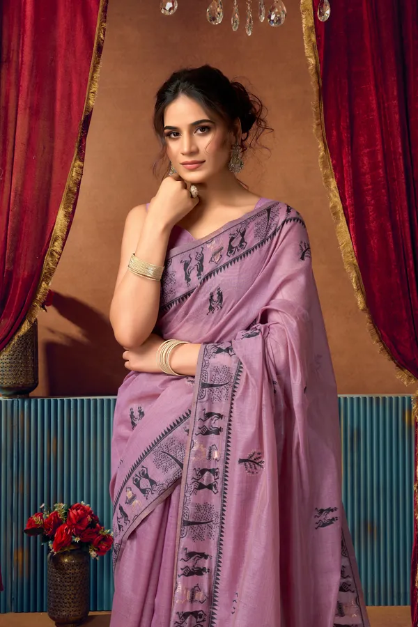 Multi_Modal_Warli_Work_Pompom_Saree_For_Women