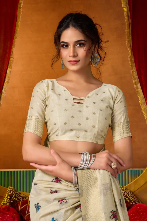 Cream_Modal_Katha_Mina_Zhallar_Saree_For_Women