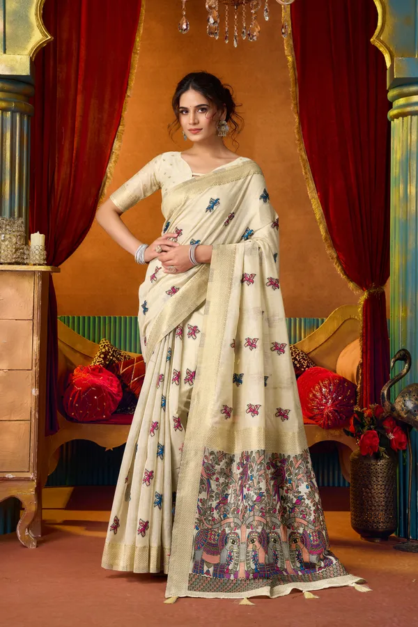 Cream_Modal_Katha_Mina_Zhallar_Saree_For_Women