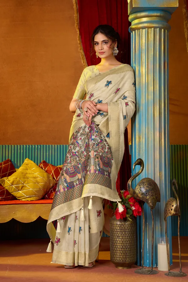 Cream_Modal_Katha_Mina_Zhallar_Saree_For_Women
