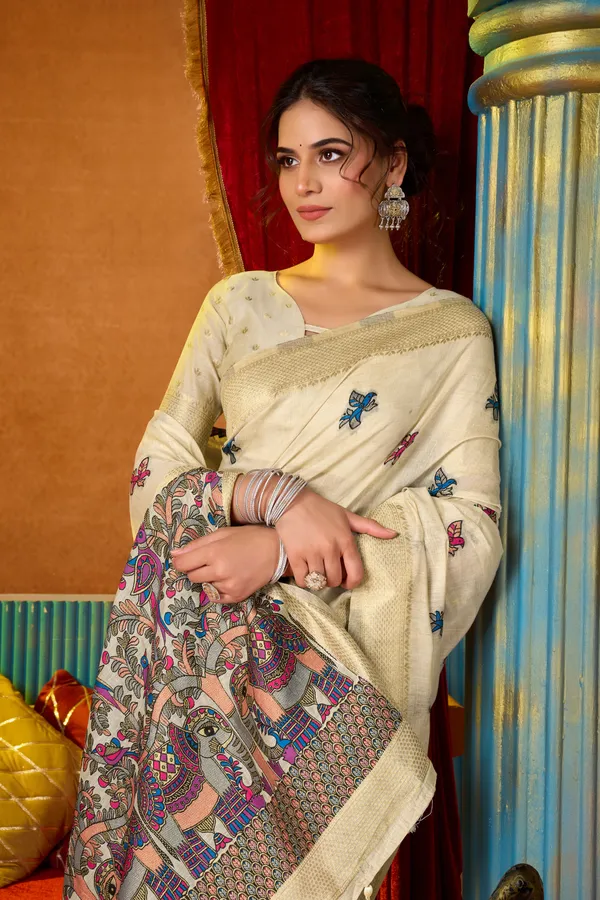 Cream_Modal_Katha_Mina_Zhallar_Saree_For_Women