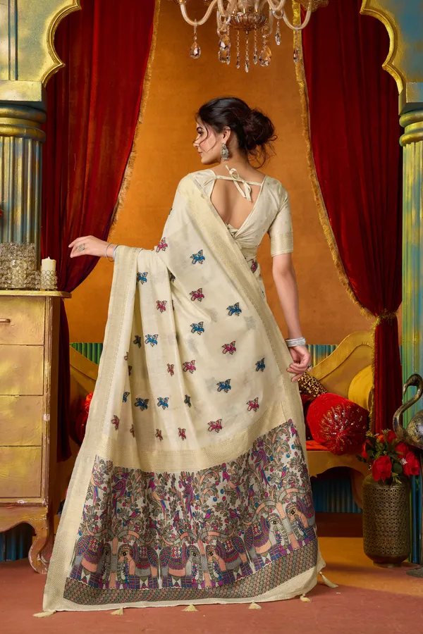 Cream_Modal_Katha_Mina_Zhallar_Saree_For_Women