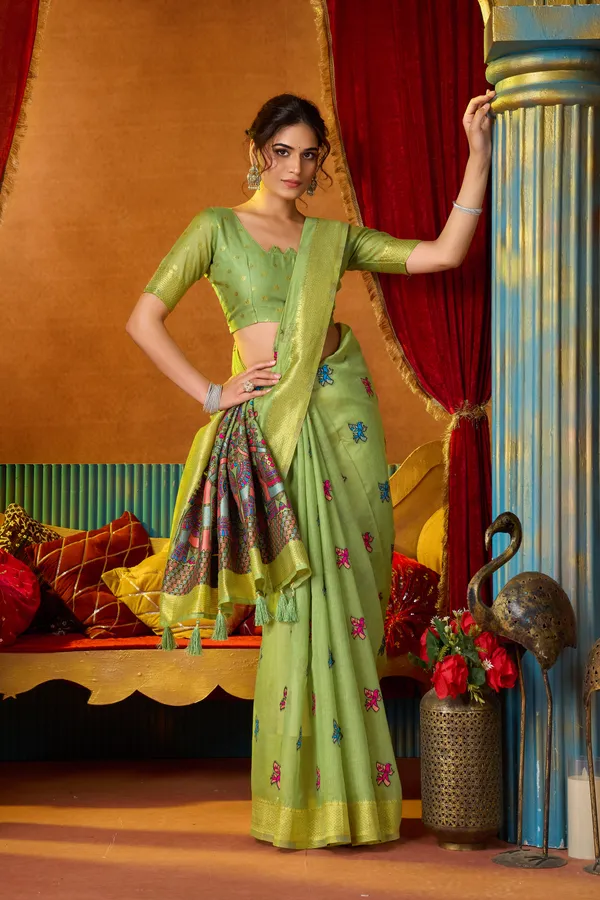 Green_Modal_Katha_Mina_Zhallar_Saree_For_Women