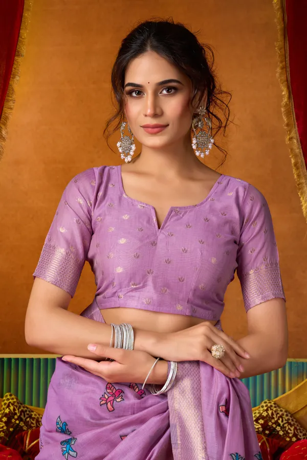 Purple_Modal_Katha_Work_Saree_With_Mina_And_Zhallar_For_Women