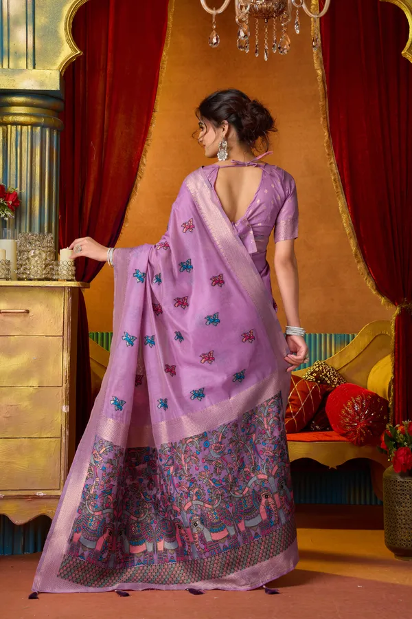 Purple_Modal_Katha_Work_Saree_With_Mina_And_Zhallar_For_Women