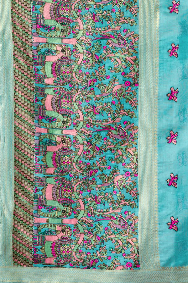 Teal_Modal_Katha_Mina_Work_Zhallar_Saree_For_Women