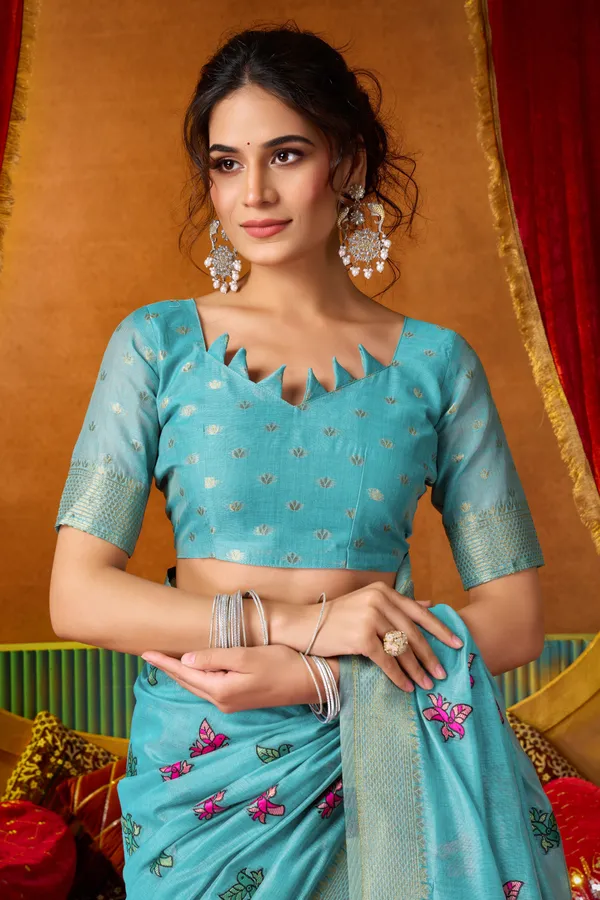 Teal_Modal_Katha_Mina_Work_Zhallar_Saree_For_Women