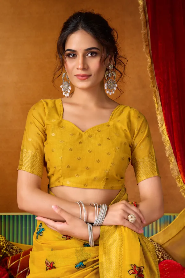 Yellow_Modal_Katha_Work_Meena_Zhallar_Saree_For_Women