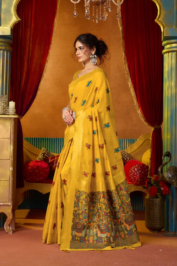 Yellow_Modal_Katha_Work_Meena_Zhallar_Saree_For_Women