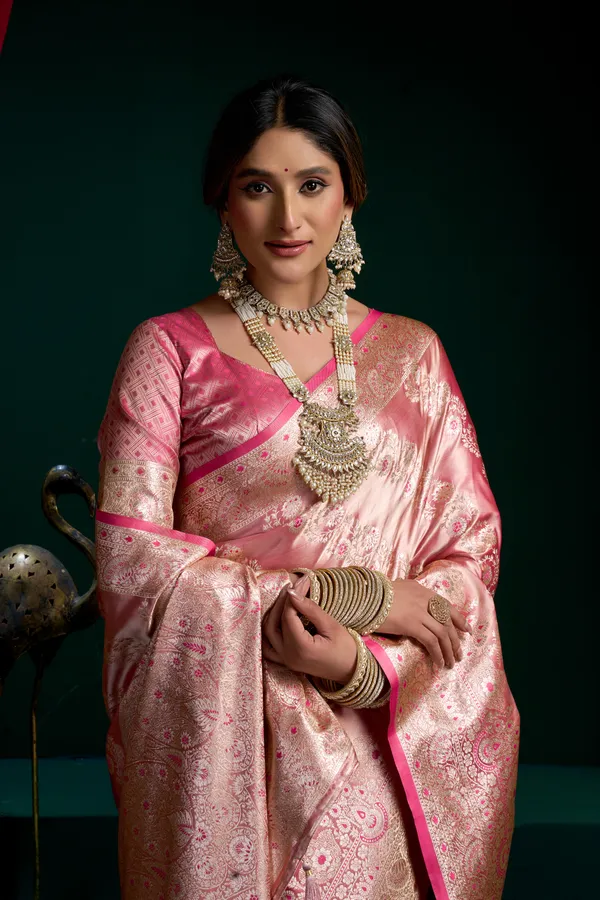 Pink_Satin_Silk_Pom_Pom_Saree_For_Women