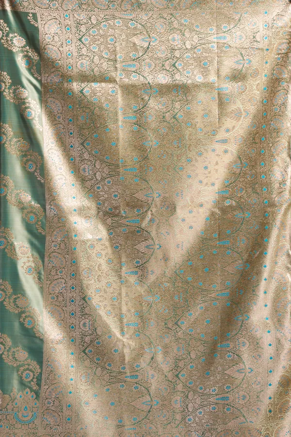 Green_Satin_Silk_Pompom_Saree_For_Women