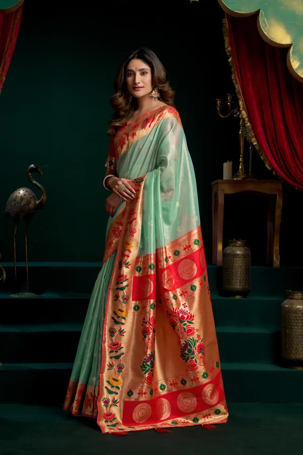 Multi_Tissue_Paithani_Meena_Lotus_Zari_Saree_For_Women