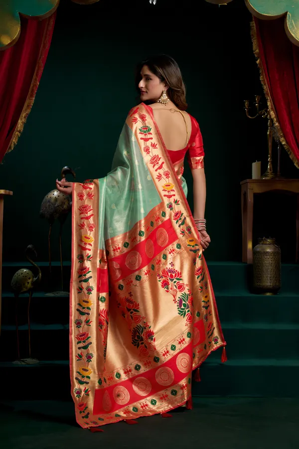 Multi_Tissue_Paithani_Meena_Lotus_Zari_Saree_For_Women