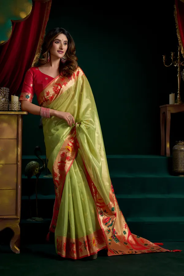 Multi_Tissue_Paithani_Mina_Lotus_Zari_Saree_For_Women