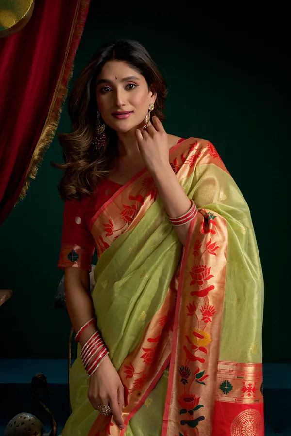 Multi_Tissue_Paithani_Mina_Lotus_Zari_Saree_For_Women